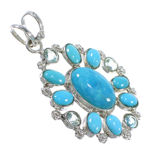 Silver Blue Topaz And Turquoise Southwest Pendant YX77113